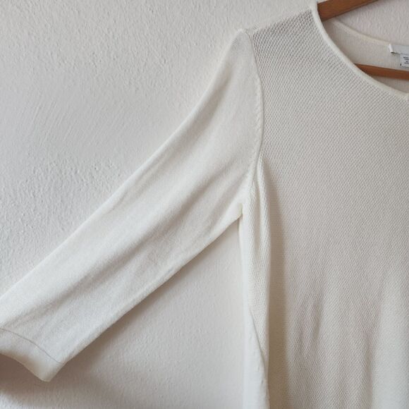 J Jill Sweater Waffle Knit 3/4 Sleeve Cream Women's Cotton Blend XSP V Neck - Picture 4 of 9